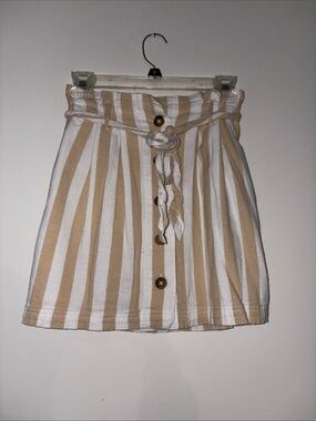 Hollister Beige and White Striped Button-Front Mini Skirt